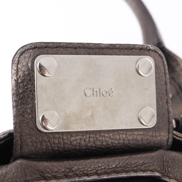 Chloe Paddington Mini Hand Bag Leather Silver Metallic gray Auth 183406A