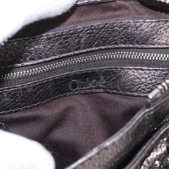 Chloe Paddington Mini Hand Bag Leather Silver Metallic gray Auth 183406A