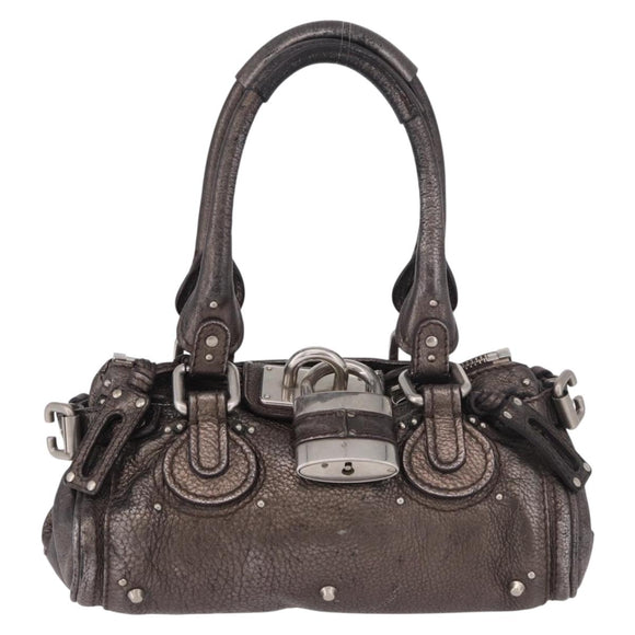 Chloe Paddington Mini Hand Bag Leather Silver Metallic gray Auth 183406A