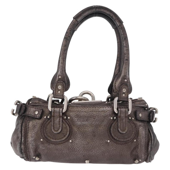 Chloe Paddington Mini Hand Bag Leather Silver Metallic gray Auth 183406A