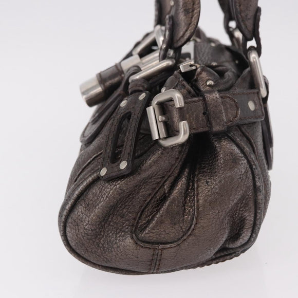 Chloe Paddington Mini Hand Bag Leather Silver Metallic gray Auth 183406A