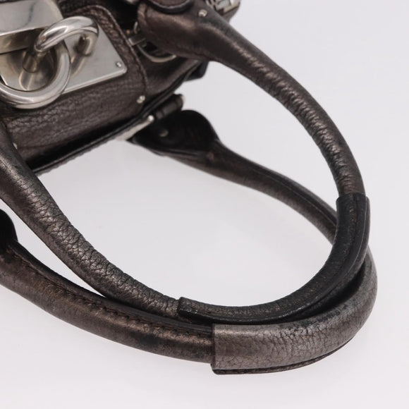 Chloe Paddington Mini Hand Bag Leather Silver Metallic gray Auth 183406A
