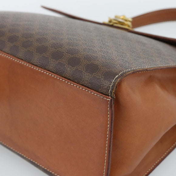 CELINE Macadam Canvas Hand Bag PVC Leather Brown Gold Auth 183407