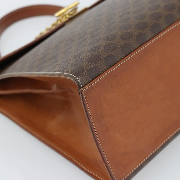 CELINE Macadam Canvas Hand Bag PVC Leather Brown Gold Auth 183407