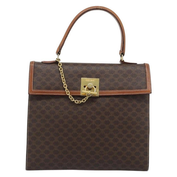 CELINE Macadam Canvas Hand Bag PVC Leather Brown Gold Auth 183407