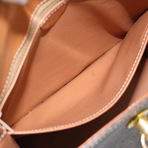 CELINE Macadam Canvas Hand Bag PVC Leather Brown Gold Auth 183407