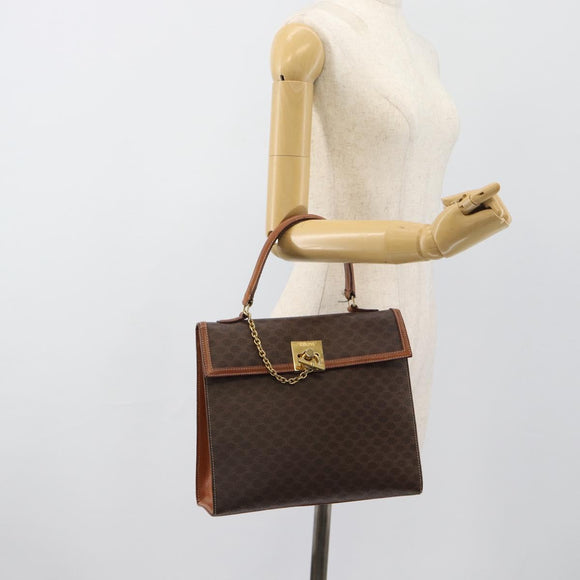CELINE Macadam Canvas Hand Bag PVC Leather Brown Gold Auth 183407