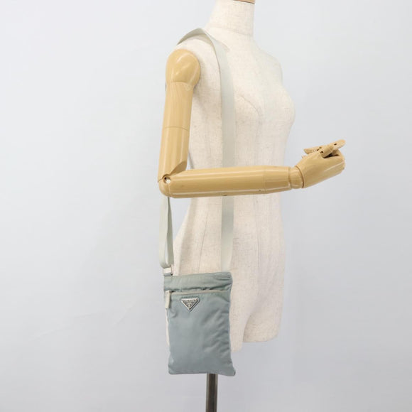 PRADA Shoulder Bag Nylon Light Blue Silver Auth 183410