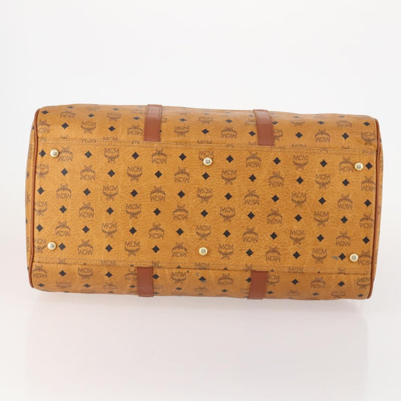 MCM Vicetos Logogram Mini Boston Bag PVC Leather 2way Brown Gold Auth 183418A