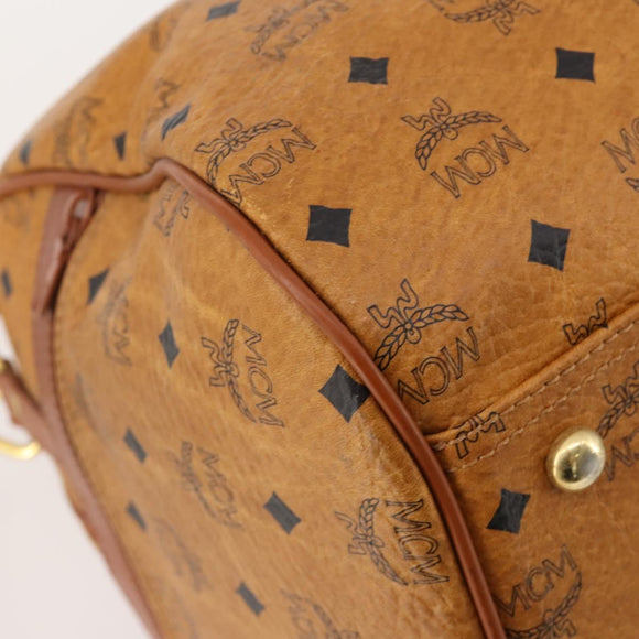 MCM Vicetos Logogram Mini Boston Bag PVC Leather 2way Brown Gold Auth 183418A