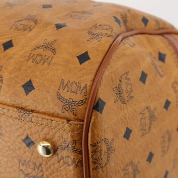 MCM Vicetos Logogram Mini Boston Bag PVC Leather 2way Brown Gold Auth 183418A