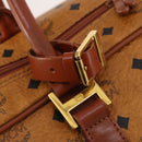 MCM Vicetos Logogram Mini Boston Bag PVC Leather 2way Brown Gold Auth 183418A-17
