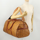 MCM Vicetos Logogram Mini Boston Bag PVC Leather 2way Brown Gold Auth 183418A-26