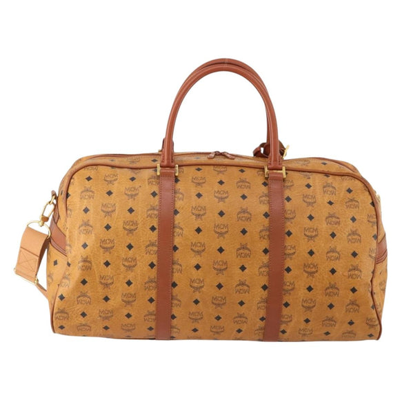 MCM Vicetos Logogram Mini Boston Bag PVC Leather 2way Brown Gold Auth 183418A