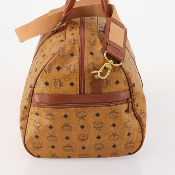 MCM Vicetos Logogram Mini Boston Bag PVC Leather 2way Brown Gold Auth 183418A