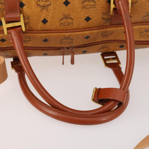 MCM Vicetos Logogram Mini Boston Bag PVC Leather 2way Brown Gold Auth 183418A