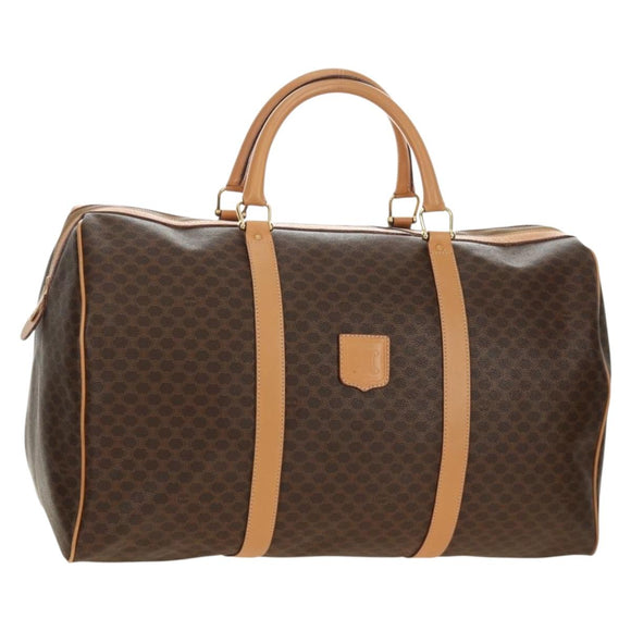 CELINE Macadam Canvas Boston Bag PVC Leather Brown Gold Auth 183419V
