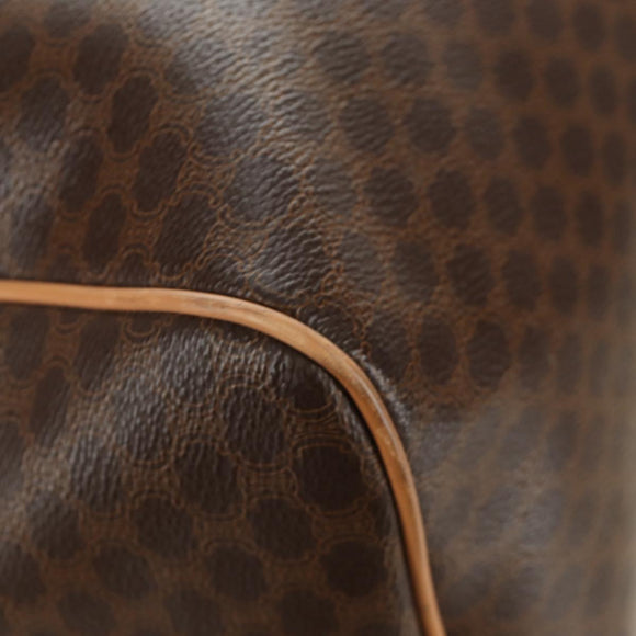 CELINE Macadam Canvas Boston Bag PVC Leather Brown Gold Auth 183419V