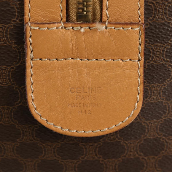 CELINE Macadam Canvas Boston Bag PVC Leather Brown Gold Auth 183419V
