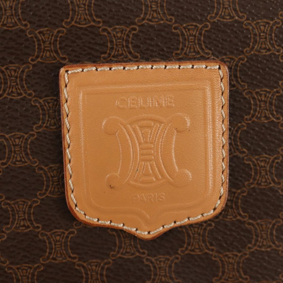 CELINE Macadam Canvas Boston Bag PVC Leather Brown Gold Auth 183419V