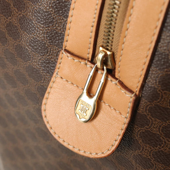 CELINE Macadam Canvas Boston Bag PVC Leather Brown Gold Auth 183419V