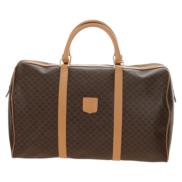 CELINE Macadam Canvas Boston Bag PVC Leather Brown Gold Auth 183419V