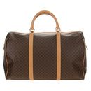 CELINE Macadam Canvas Boston Bag PVC Leather Brown Gold Auth 183419V-2