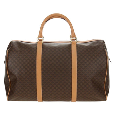 CELINE Macadam Canvas Boston Bag PVC Leather Brown Gold Auth 183419V - 0
