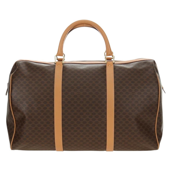 CELINE Macadam Canvas Boston Bag PVC Leather Brown Gold Auth 183419V