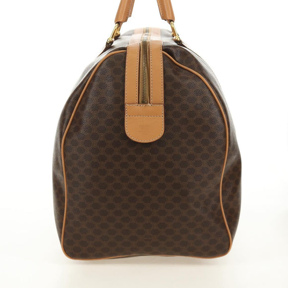 CELINE Macadam Canvas Boston Bag PVC Leather Brown Gold Auth 183419V