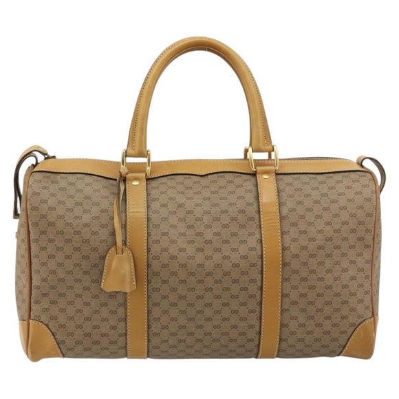 GUCCI Micro GG Supreme Boston Bag PVC Beige Gold Auth 183425