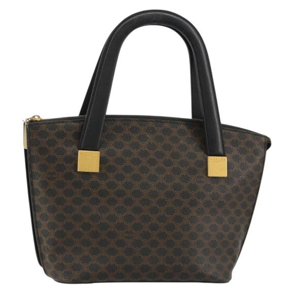 CELINE Macadam Canvas Hand Bag PVC Leather Black Gold Auth 183438
