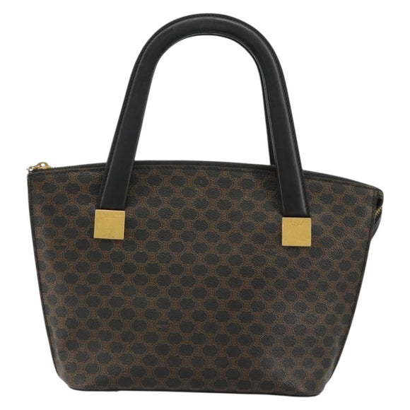 CELINE Macadam Canvas Hand Bag PVC Leather Black Gold Auth 183438