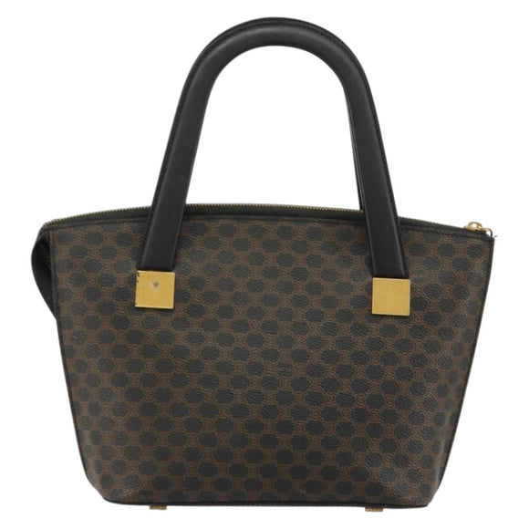 CELINE Macadam Canvas Hand Bag PVC Leather Black Gold Auth 183438