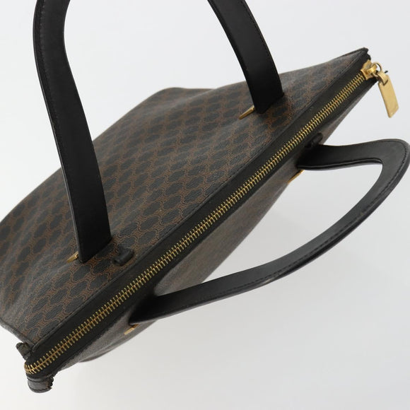 CELINE Macadam Canvas Hand Bag PVC Leather Black Gold Auth 183438