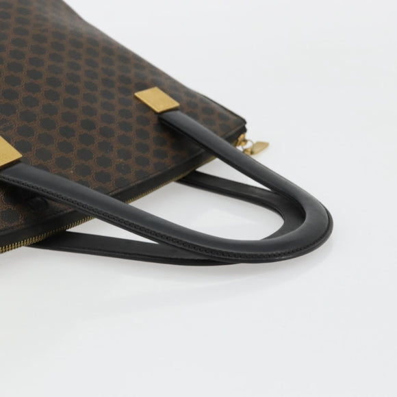 CELINE Macadam Canvas Hand Bag PVC Leather Black Gold Auth 183438