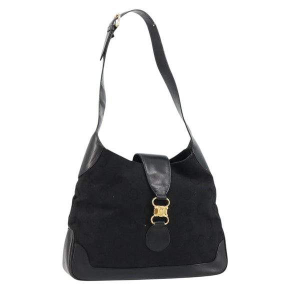 CELINE C Sulky Shoulder Bag Canvas Black Gold Auth 183439
