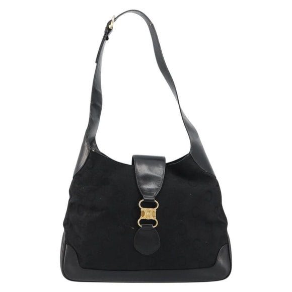 CELINE C Sulky Shoulder Bag Canvas Black Gold Auth 183439