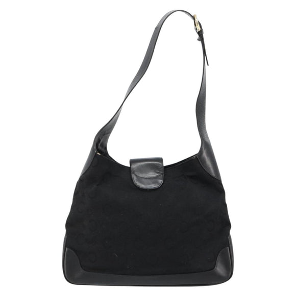 CELINE C Sulky Shoulder Bag Canvas Black Gold Auth 183439
