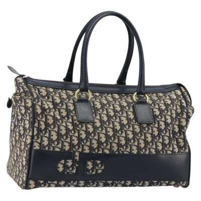 Christian Dior Trotter Canvas Boston Bag Navy Gold Auth 183441A