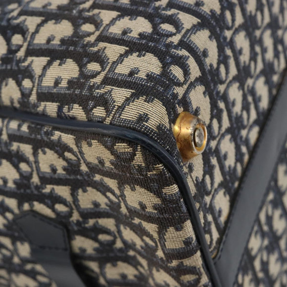 Christian Dior Trotter Canvas Boston Bag Navy Gold Auth 183441A