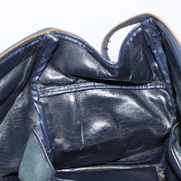 Christian Dior Trotter Canvas Boston Bag Navy Gold Auth 183441A