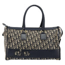 Christian Dior Trotter Canvas Boston Bag Navy Gold Auth 183441A-2