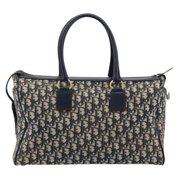 Christian Dior Trotter Canvas Boston Bag Navy Gold Auth 183441A
