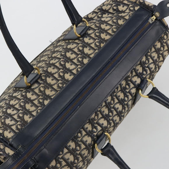 Christian Dior Trotter Canvas Boston Bag Navy Gold Auth 183441A