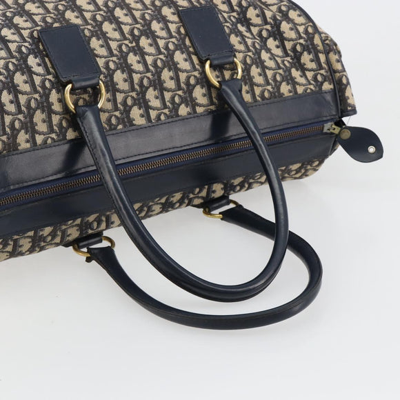 Christian Dior Trotter Canvas Boston Bag Navy Gold Auth 183441A