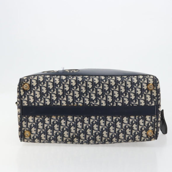 Christian Dior Trotter Canvas Boston Bag Navy Gold Auth 183441A