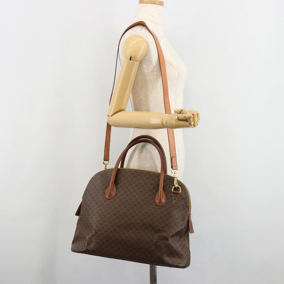 CELINE Macadam Canvas Hand Bag PVC Leather 2way Brown Gold Auth 183442