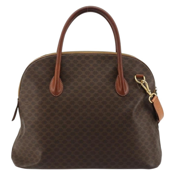 CELINE Macadam Canvas Hand Bag PVC Leather 2way Brown Gold Auth 183442