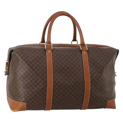 CELINE Macadam Canvas Boston Bag PVC Leather Brown Gold Auth 183443